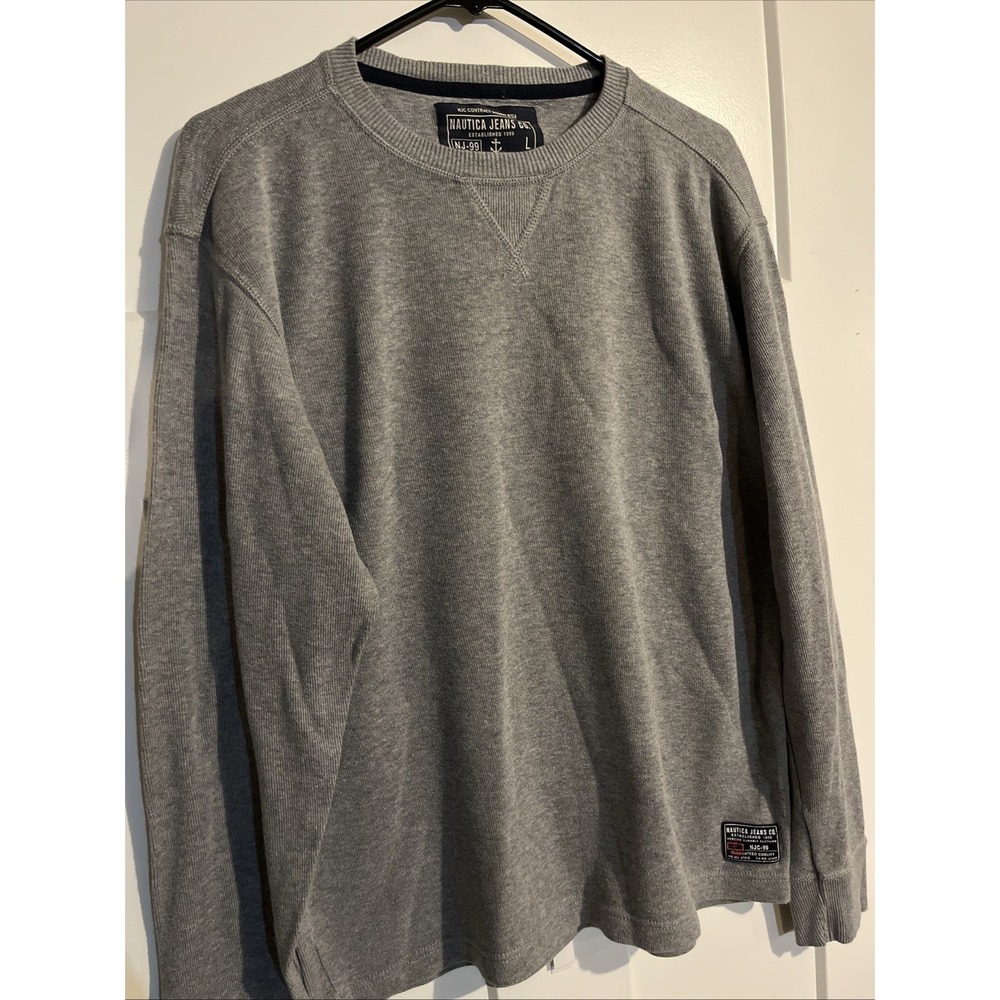 Nautica Jeans Co Vintage Men Large Gray Crewneck Pullover Cotton Sweater NJ-99